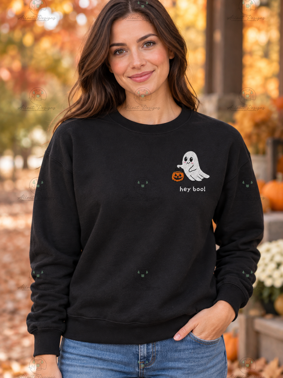Hey Boo! Embroidered Ghost Sweatshirt | Bella+Canvas