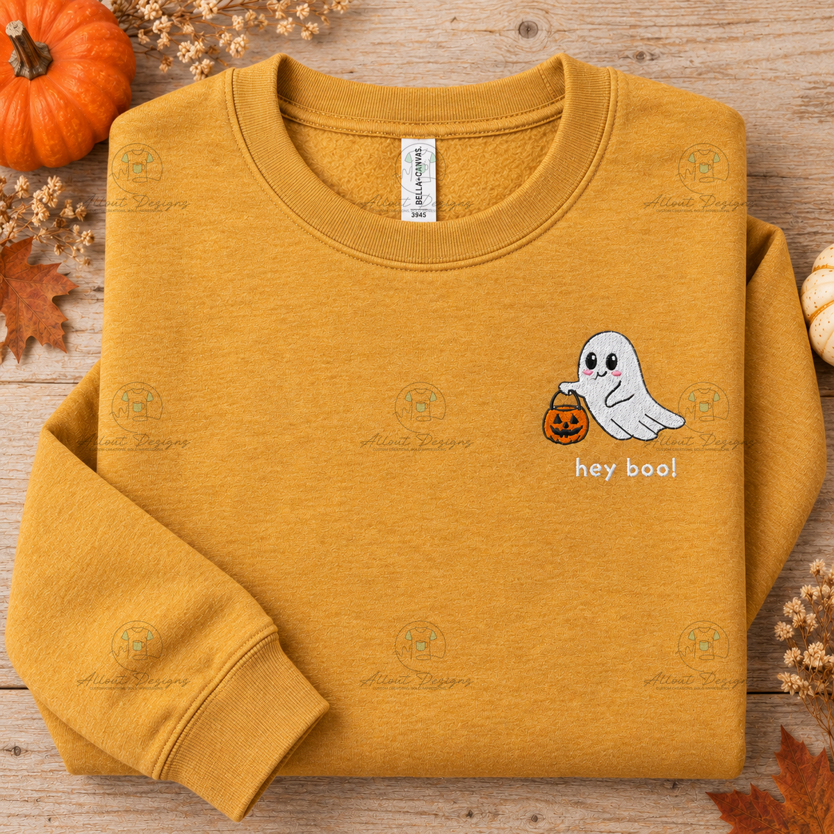 Hey Boo! Embroidered Ghost Sweatshirt | Bella+Canvas