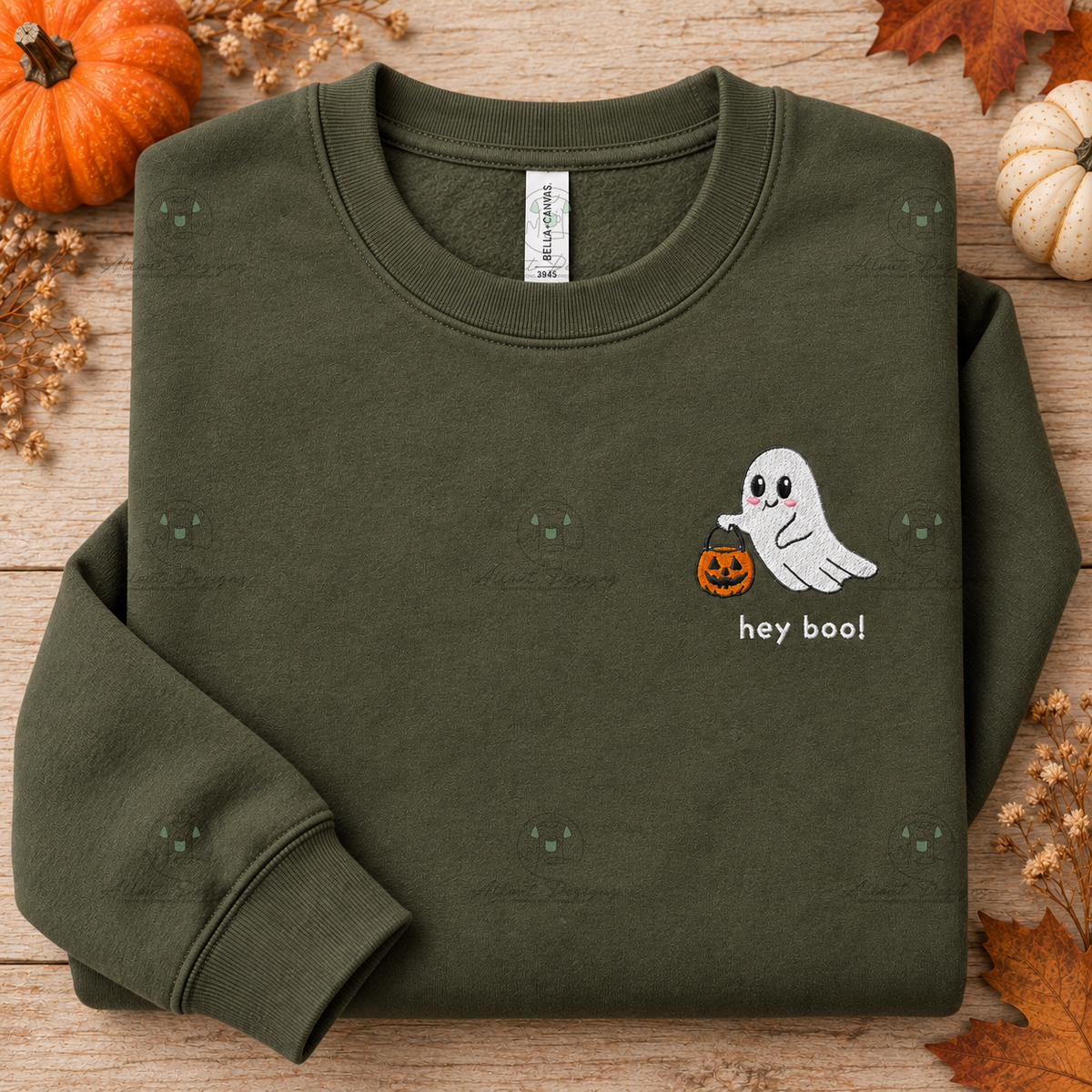 Hey Boo! Embroidered Ghost Sweatshirt | Bella+Canvas