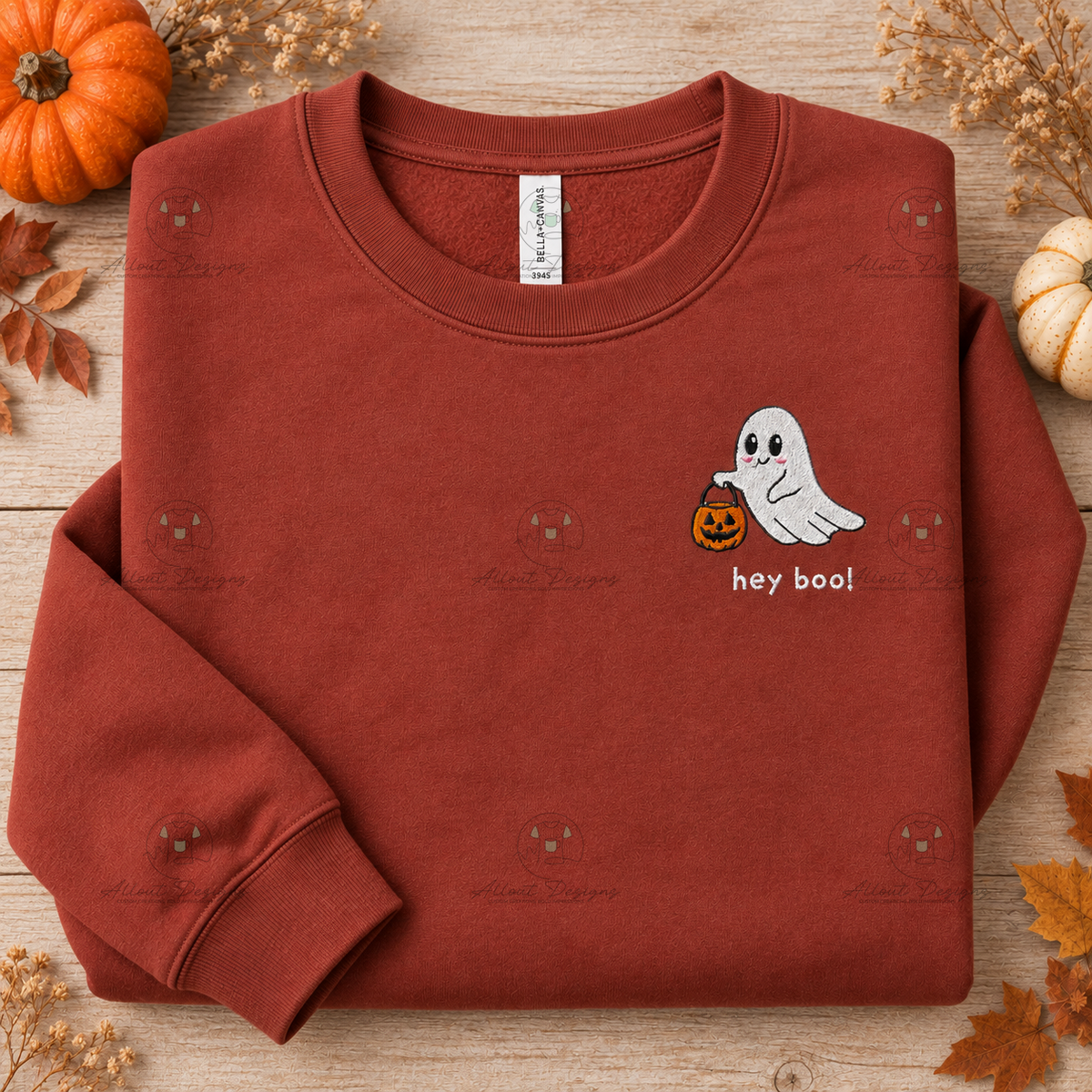 Hey Boo! Embroidered Ghost Sweatshirt | Bella+Canvas
