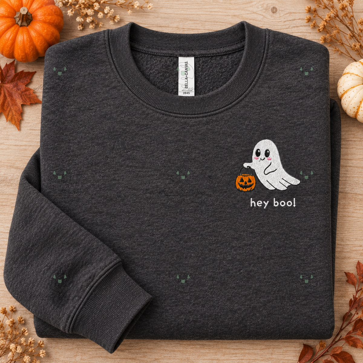 Hey Boo! Embroidered Ghost Sweatshirt | Bella+Canvas