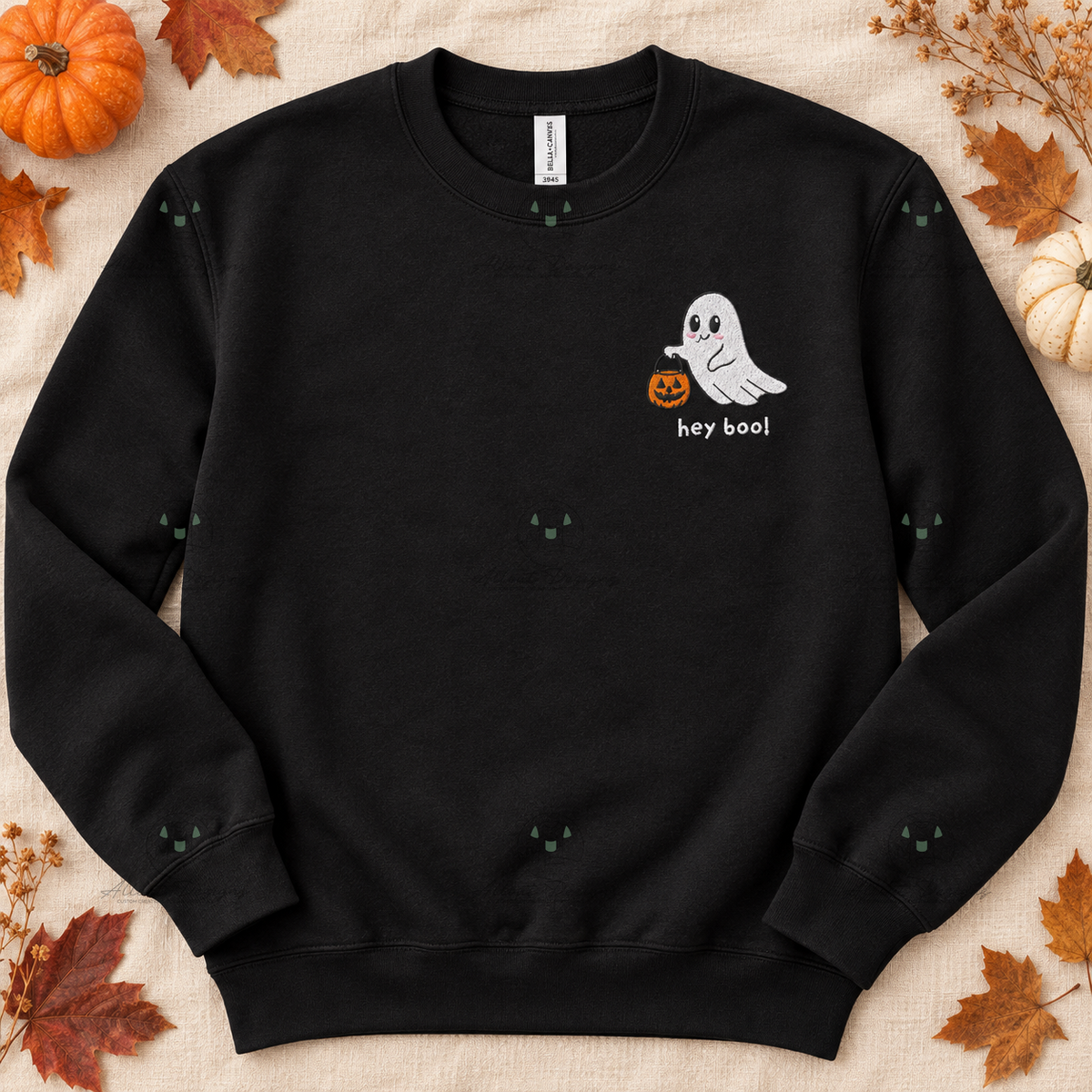 Hey Boo! Embroidered Ghost Sweatshirt | Bella+Canvas