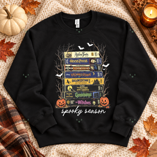 Spooky Season VHS Stack Black Crewneck Sweatshirt